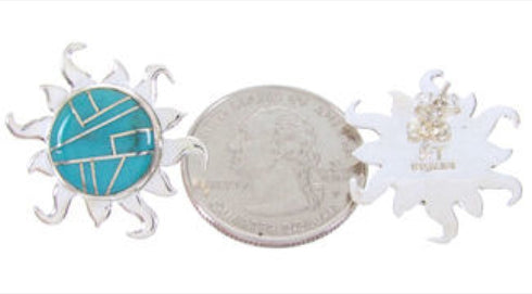 Southwest Turquoise Sterling Silver Sun Inlay Post Earrings AW68292